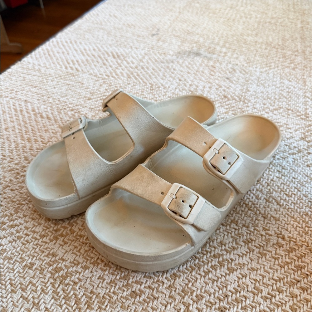 Beige-off white size 8 Textured Sole sandal two strap